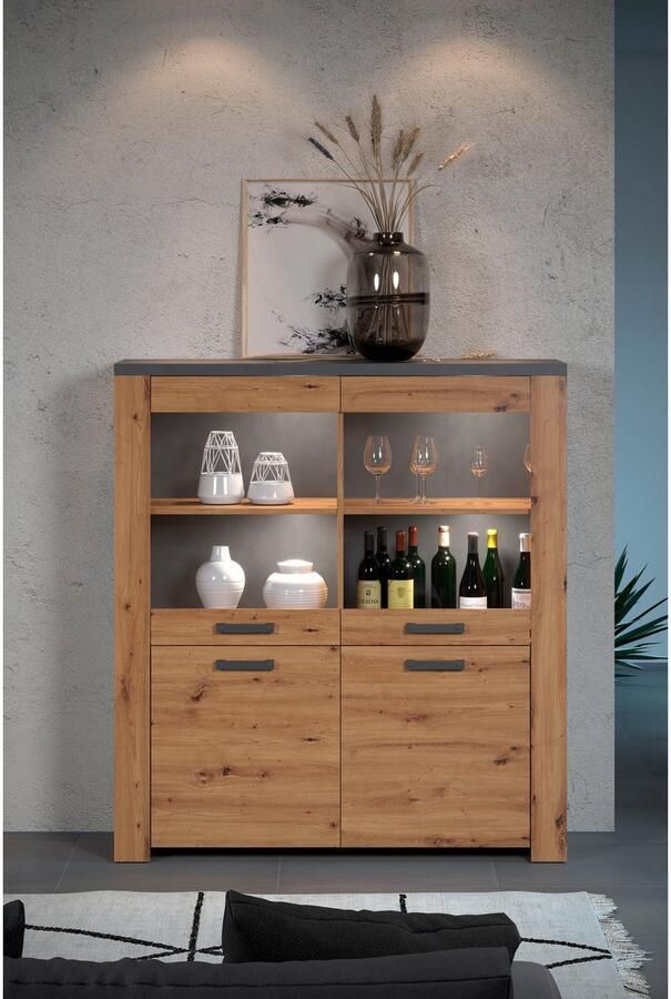 Home affaire Highboard Ambres Vitrine echt houtlook ca. Afmetingen BxH: 127x139 cm (1 stuk) - Foto 8