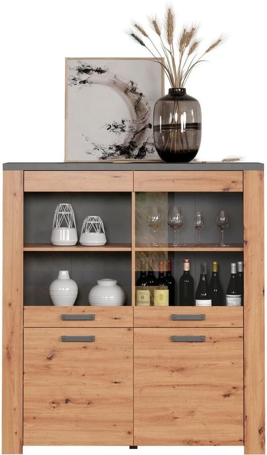 Home affaire Highboard Ambres Vitrine echt houtlook ca. Afmetingen BxH: 127x139 cm (1 stuk) - Foto 12