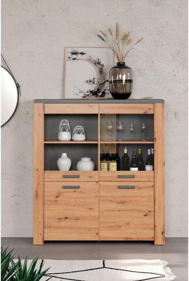 Home affaire Highboard Ambres Vitrine echt houtlook ca. Afmetingen BxH: 127x139 cm (1 stuk) - Foto 9