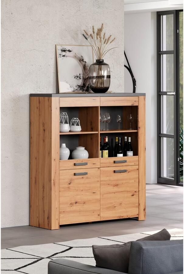 Home affaire Highboard Ambres Vitrine echt houtlook ca. Afmetingen BxH: 127x139 cm (1 stuk) - Foto 10