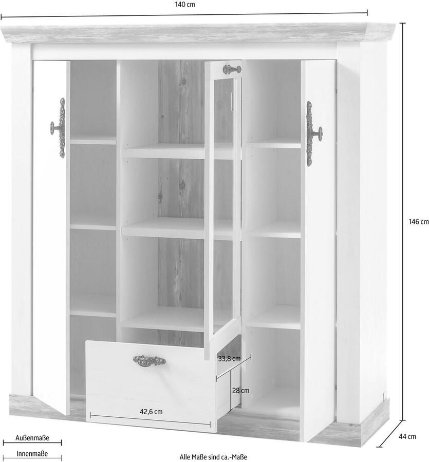 Home affaire Highboard Florence in romantische landelijke look breedte 140 cm - Foto 3