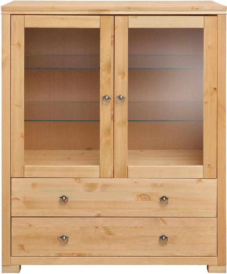 Home affaire Highboard Gotland Vitrine breedte 101 cm deuren met glazen inzetstukken van massief dennenhout - Foto 4