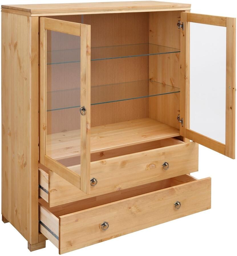 Home affaire Highboard Gotland Vitrine breedte 101 cm deuren met glazen inzetstukken van massief dennenhout - Foto 3
