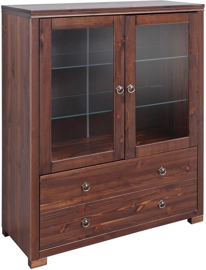 Home affaire Highboard Gotland Vitrine breedte 101 cm deuren met glazen inzetstukken van massief dennenhout - Foto 6