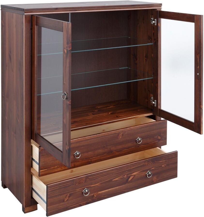 Home affaire Highboard Gotland Vitrine breedte 101 cm deuren met glazen inzetstukken van massief dennenhout - Foto 3
