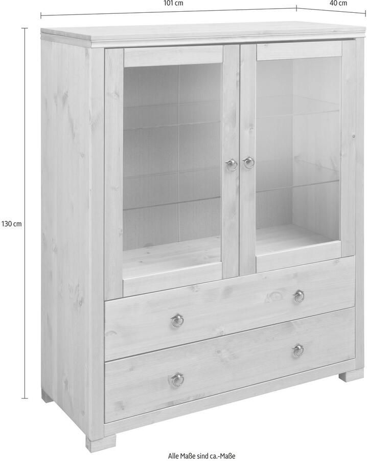 Home affaire Highboard Gotland Vitrine breedte 101 cm deuren met glazen inzetstukken van massief dennenhout - Foto 5