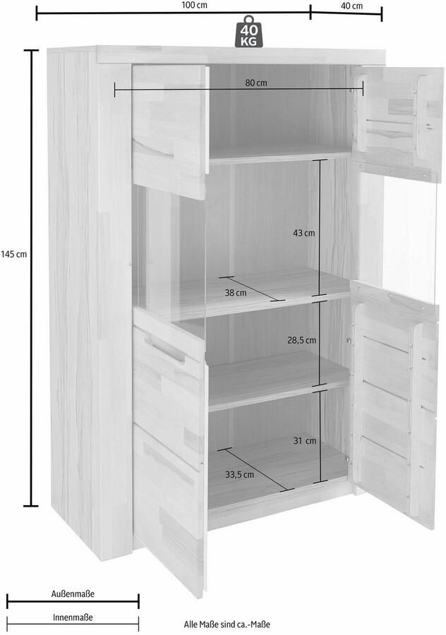 Home affaire Highboard Kolding Breedte 100 cm met 2 glasdeuren - Foto 2