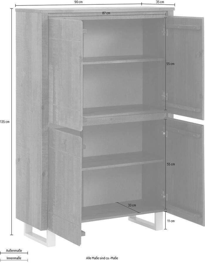 Home affaire Highboard Lagos Opbergkast van massief dennenhout breedte 90 cm - Foto 2