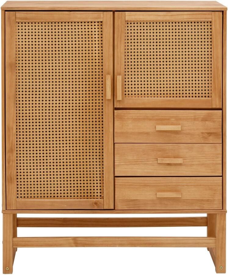 Home affaire Highboard Linz Opbergkast met rotan vlechtwerk op de deurfronten massief hout - Foto 6