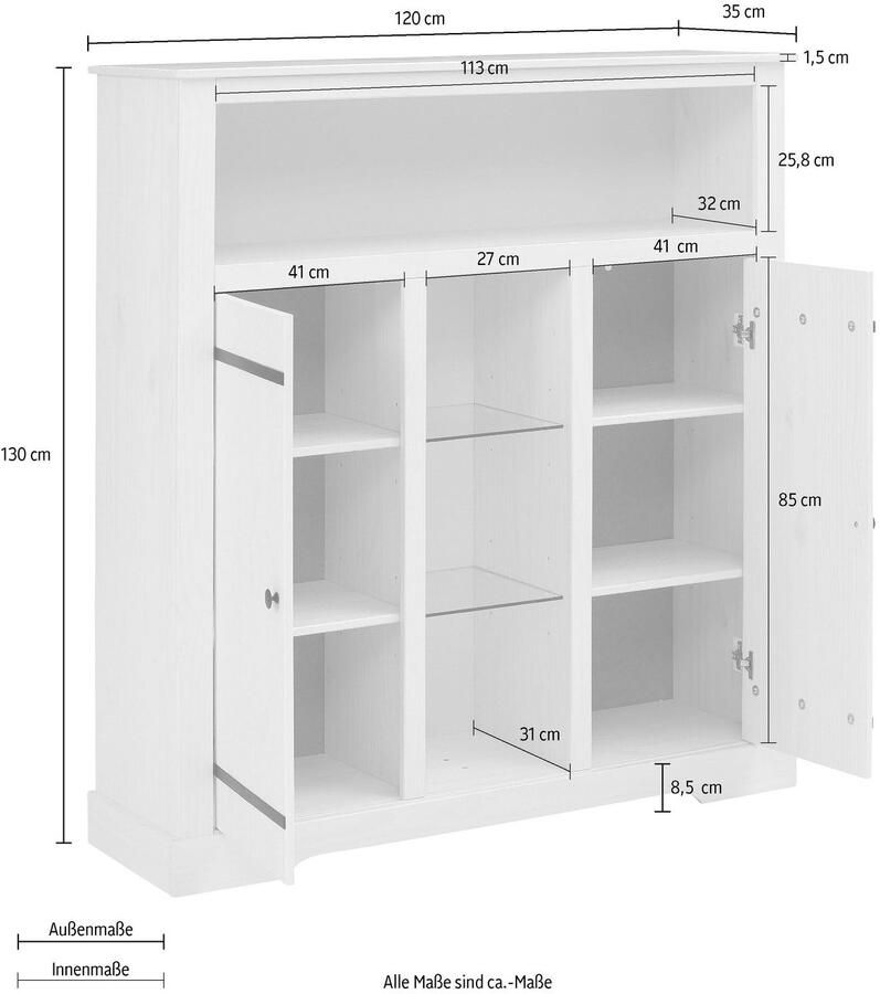 Home affaire Highboard Loki Opbergkast van massief dennenhout breedte 120 cm - Foto 4