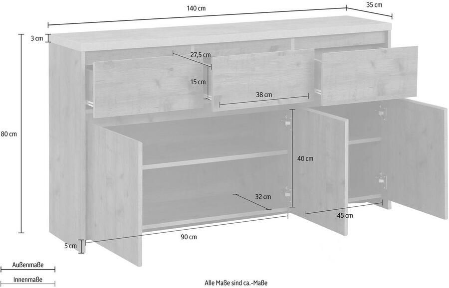 Home affaire Highboard Maribo Commode in moderne landhuisstijl met betonnen bovenblad breedte 140 cm - Foto 3