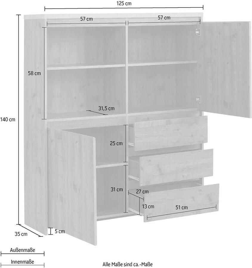 Home affaire Highboard Maribo Opbergkast in moderne landelijke stijl breedte 125 cm - Foto 2