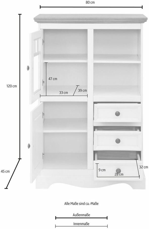 Home affaire Highboard MELISSA Vitrine breedte 80 cm