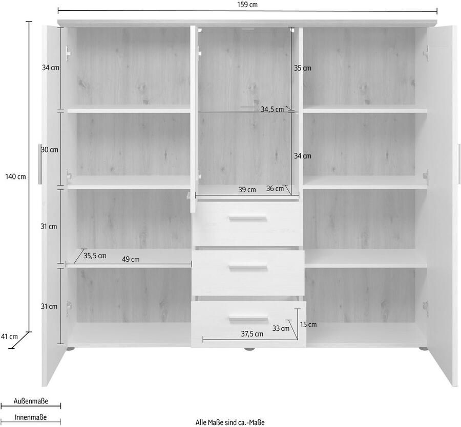 Home affaire Highboard Nybro Vitrine omkeerbaar monteerbare deurstop breedte 159 cm - Foto 2