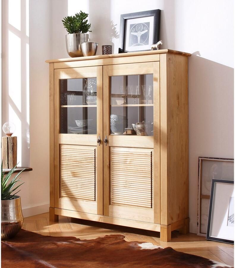 Home affaire Highboard Rauna Vitrine breedte 111 6 cm van massief dennenhout