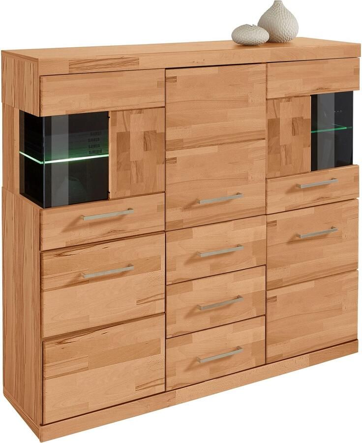 Home affaire Highboard Ribe 125cm breed 115cm hoog fronten massief hout 5 deuren 3 lades Hout massief houtmateriaal metalen handgrepen 10 vakken planken verstelbaar - Foto 5