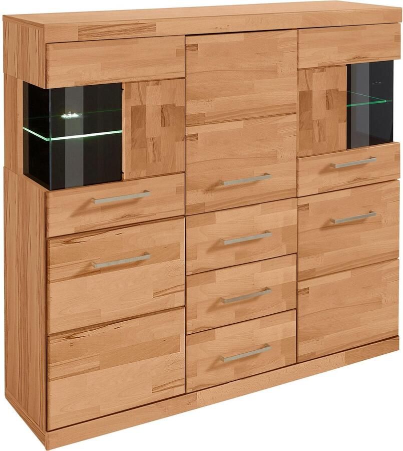 Home affaire Highboard Ribe 125cm breed 115cm hoog fronten massief hout 5 deuren 3 lades Hout massief houtmateriaal metalen handgrepen 10 vakken planken verstelbaar - Foto 4