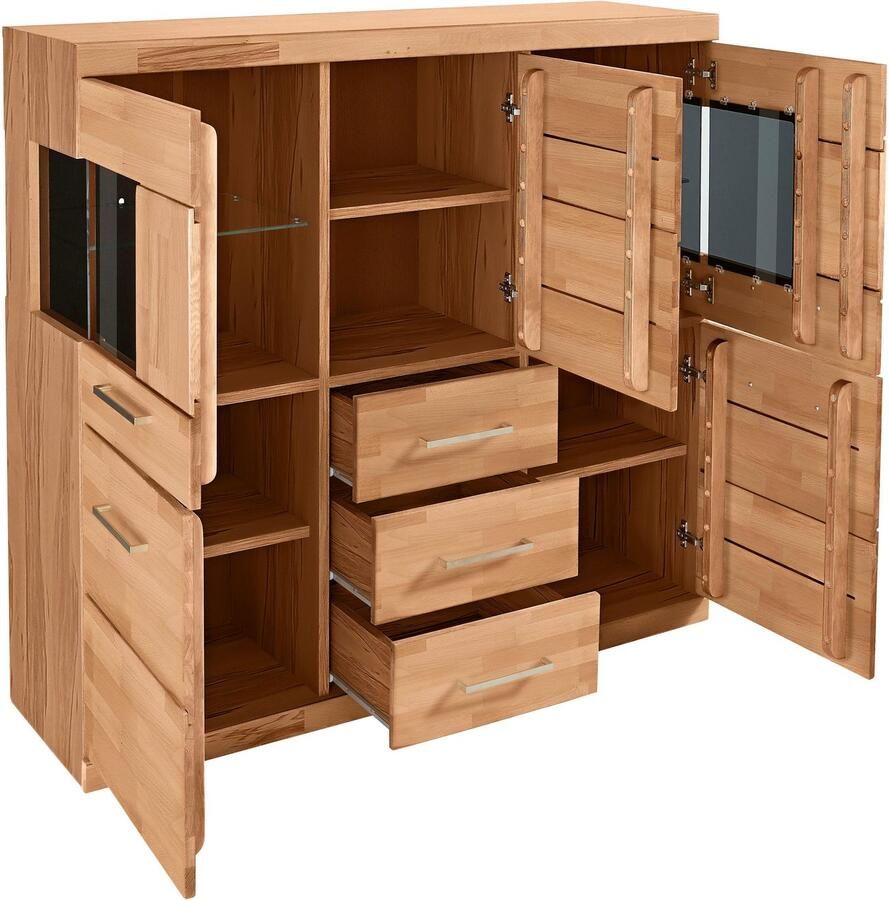 Home affaire Highboard Ribe 125cm breed 115cm hoog fronten massief hout 5 deuren 3 lades Hout massief houtmateriaal metalen handgrepen 10 vakken planken verstelbaar - Foto 2