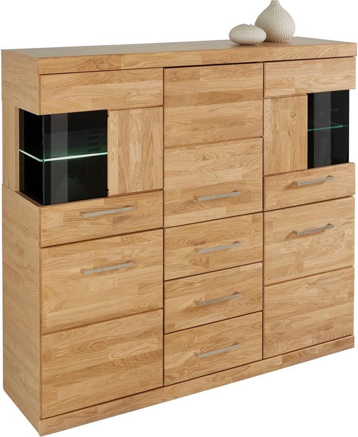 Home affaire Highboard Ribe 125cm breed 115cm hoog fronten massief hout 5 deuren 3 lades Hout massief houtmateriaal metalen handgrepen 10 vakken planken verstelbaar - Foto 5