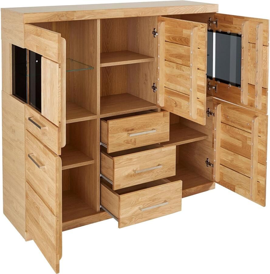 Home affaire Highboard Ribe 125cm breed 115cm hoog fronten massief hout 5 deuren 3 lades Hout massief houtmateriaal metalen handgrepen 10 vakken planken verstelbaar - Foto 2