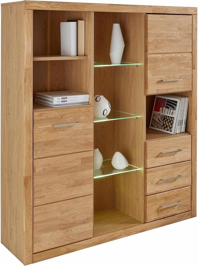Home affaire Highboard Ribe 130cm breed 145cm hoog fronten massief hout 12 vakken - Foto 4