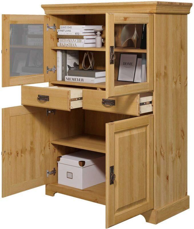 Home affaire Highboard Rügen Vitrine in landelijke stijl gecertificeerd massief hout hoogte 131 cm - Foto 4