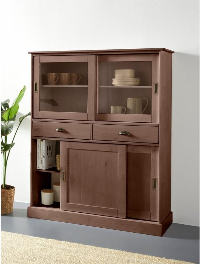 Home affaire Highboard Schröder Vitrine van massief dennenhout breedte 114 cm - Foto 3