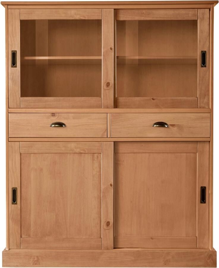 Home affaire Highboard Schröder Vitrine van massief dennenhout breedte 114 cm