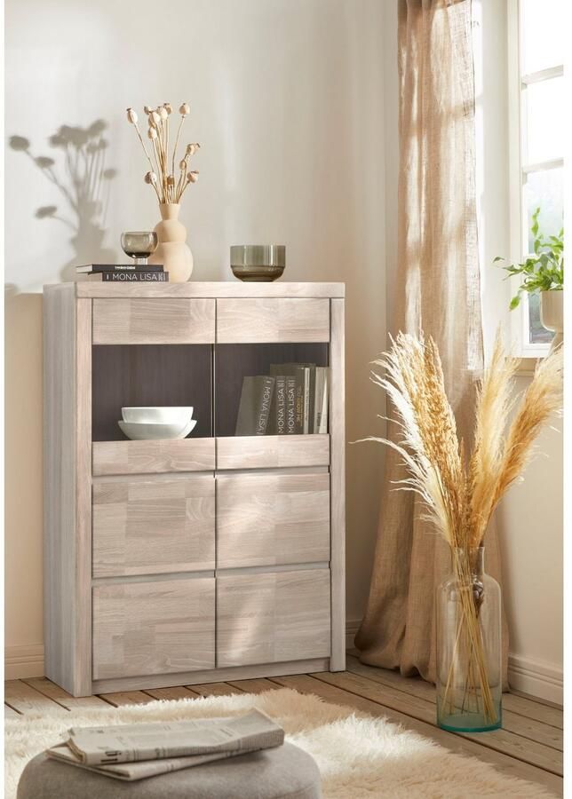 Home affaire Highboard Silkeborg mooie greeploze look gedeeltelijk massief - Foto 3