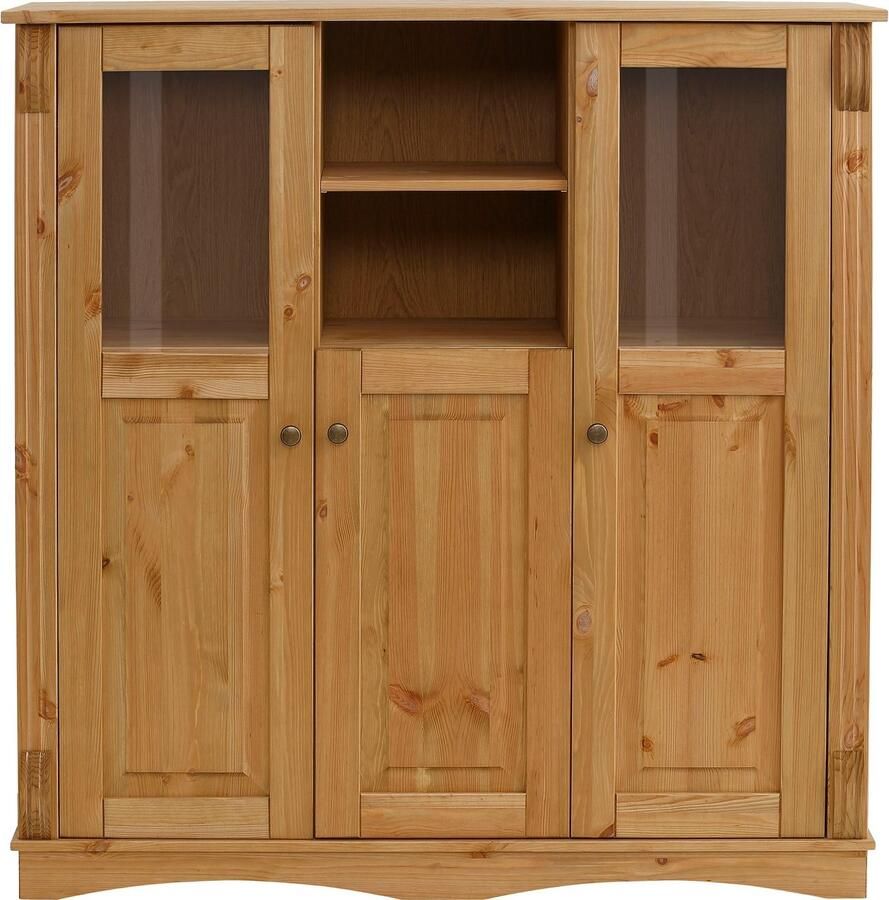 Home affaire Highboard Teresa Breedte 119 cm deuren met glazen inzetstukken van massief grenen FSC