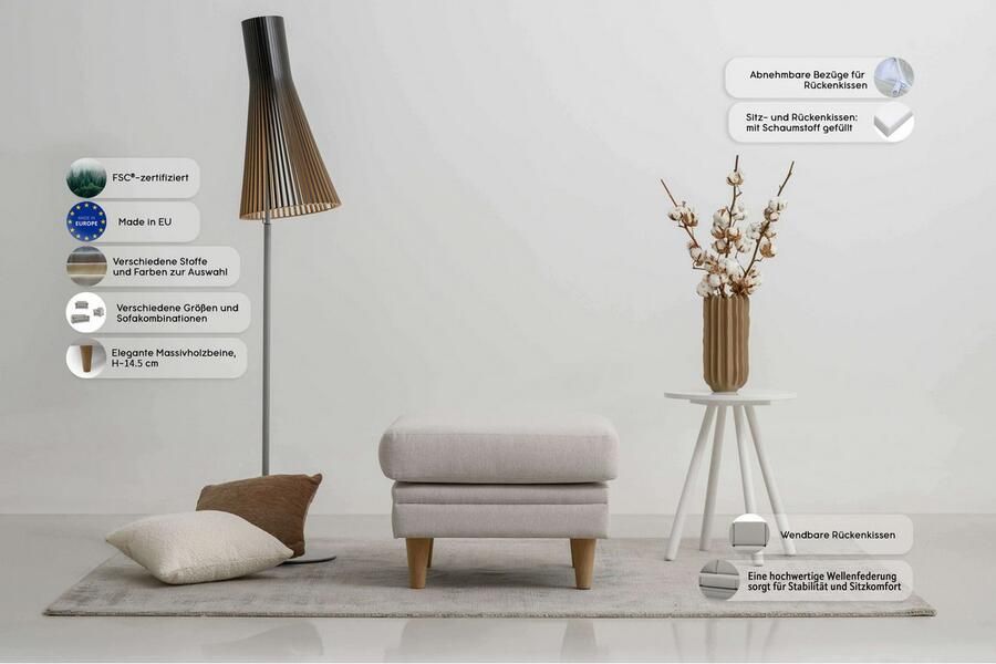 Home affaire Hocker Arellano breedte 63 cm klassiek ontwerp met massief houten voeten fijn geweven stof