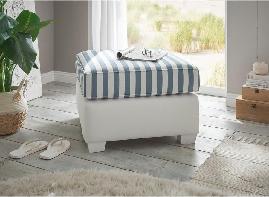 Home affaire Hocker California maritieme landelijke stijl poef voetenbank in 2 maten witgelakte houten poten - Foto 5