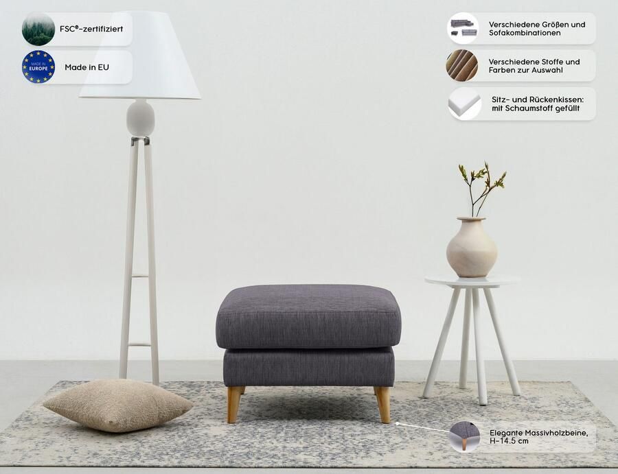 Home affaire Hocker Marseille Massief houten poten eiken landhuisstijl golfvering - Foto 3