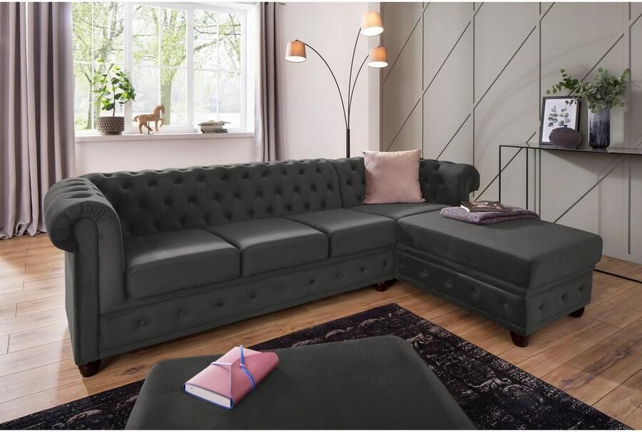 Home affaire Chesterfield-bank New Castle L-vorm hoogwaardige capitonnage in chesterfield-design bxdxh: 255(171x72)