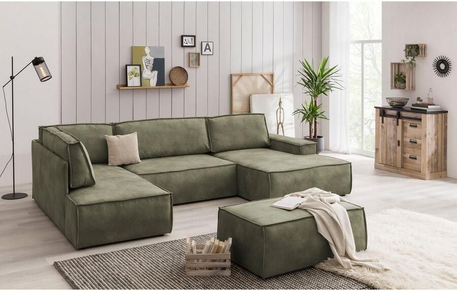 Home affaire Zithoek SHERWOOD 329 cm U-vorm slaapbank Slaapfunctie met bedkist (194x139 cm) cord vintage fluweel - Foto 9