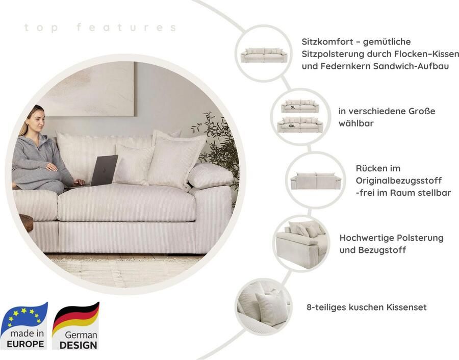 Home affaire XXL-fauteuil Soft&Cosy in corduroy inclusief 2 sierkussens