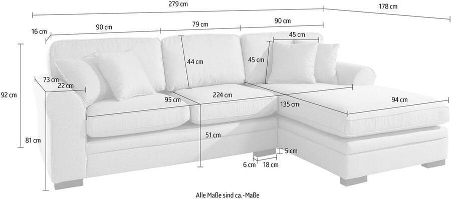 Home affaire Hoekbank Broughton L-vorm zacht zitcomfort incl. 4 sierkussens opstaande naad - Foto 4
