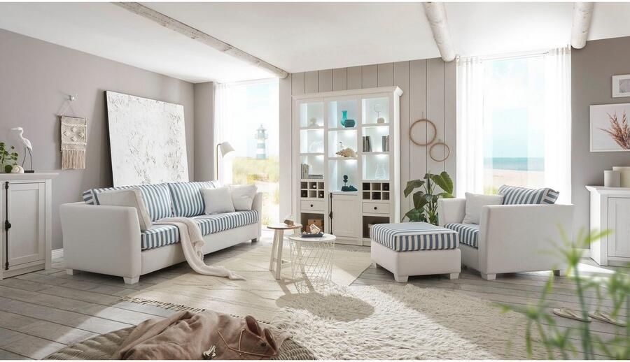 Home affaire Hocker California maritieme landelijke stijl poef voetenbank in 2 maten witgelakte houten poten - Foto 8