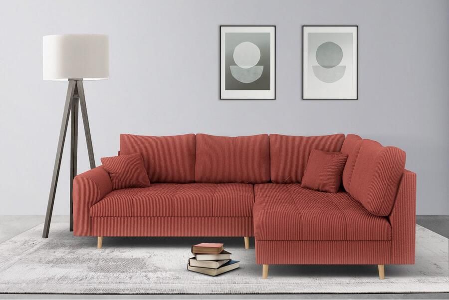 Home affaire Hoekbank CHARRE L-vorm met ottomane afmetingen B D H: 231 161 81 cm fijne stiksels losse rug- en sierkussens ook in cord en bouclé