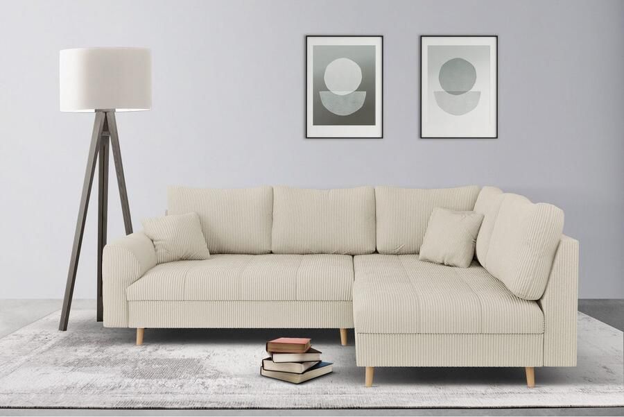 Home affaire Hoekbank CHARRE L-vorm met ottomane afmetingen B D H: 231 161 81 cm fijne stiksels losse rug- en sierkussens ook in cord en bouclé