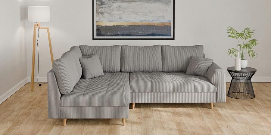 Home affaire Hoekbank CHARRE L-vorm met ottomane afmetingen B D H: 231 161 81 cm fijne stiksels losse rug- en sierkussens ook in cord en bouclé - Foto 4