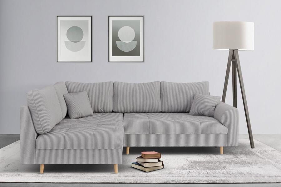 Home affaire Hoekbank CHARRE L-vorm met ottomane afmetingen B D H: 231 161 81 cm fijne stiksels losse rug- en sierkussens ook in cord en bouclé