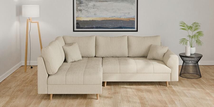 Home affaire Hoekbank CHARRE L-vorm met ottomane afmetingen B D H: 231 161 81 cm fijne stiksels losse rug- en sierkussens ook in cord en bouclé - Foto 4