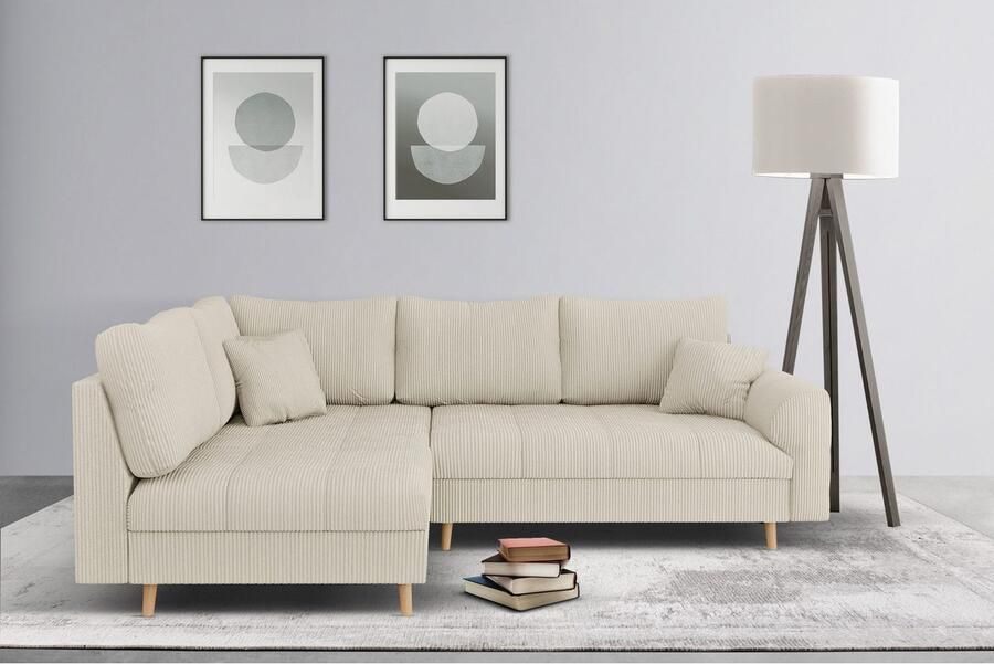 Home affaire Hoekbank CHARRE L-vorm met ottomane afmetingen B D H: 231 161 81 cm fijne stiksels losse rug- en sierkussens ook in cord en bouclé