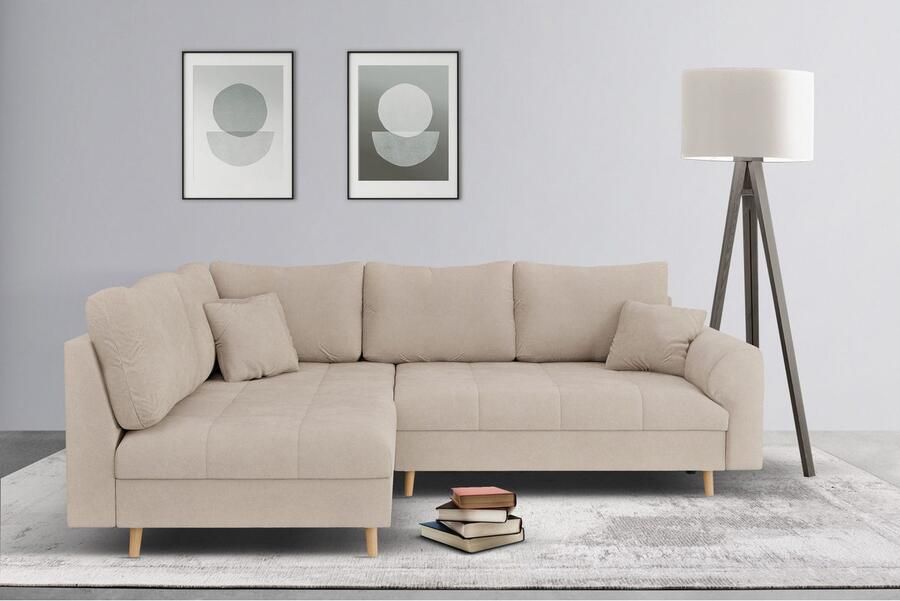 Home affaire Hoekbank CHARRE L-vorm met ottomane afmetingen B D H: 231 161 81 cm fijne stiksels losse rug- en sierkussens ook in cord en bouclé