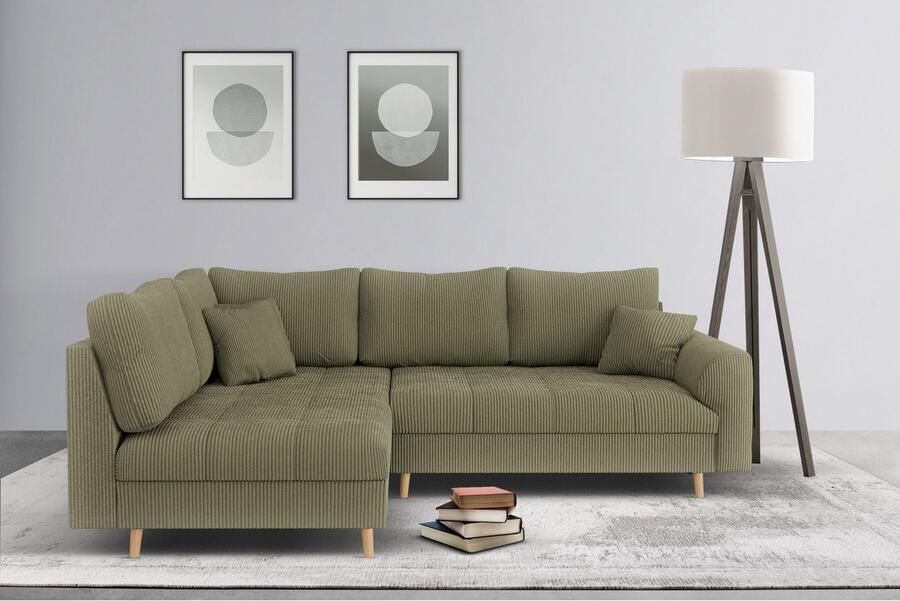 Home affaire Hoekbank CHARRE L-vorm met ottomane afmetingen B D H: 231 161 81 cm fijne stiksels losse rug- en sierkussens ook in cord en bouclé