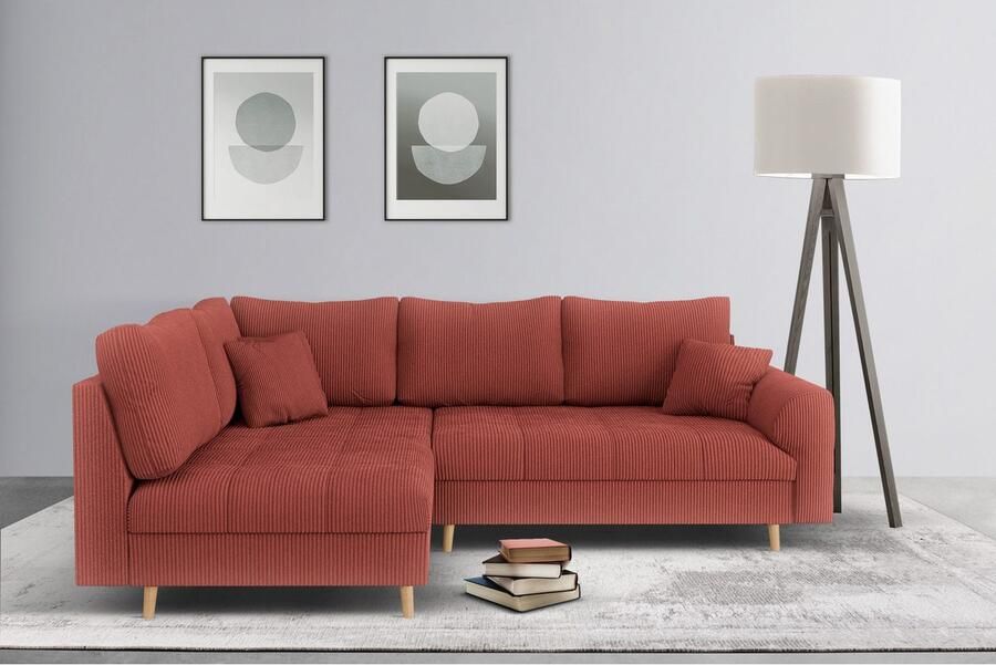 Home affaire Hoekbank CHARRE L-vorm met ottomane afmetingen B D H: 231 161 81 cm fijne stiksels losse rug- en sierkussens ook in cord en bouclé