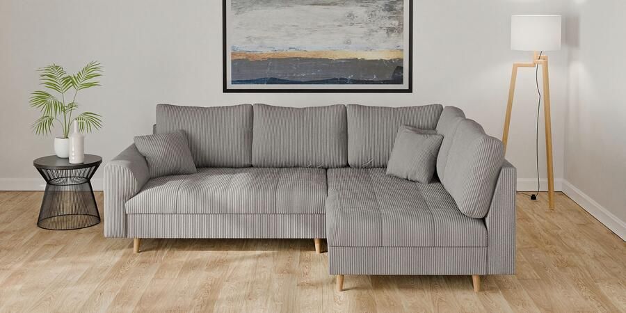 Home affaire Hoekbank CHARRE L-vorm met ottomane afmetingen B D H: 231 161 81 cm fijne stiksels losse rug- en sierkussens ook in cord en bouclé - Foto 4