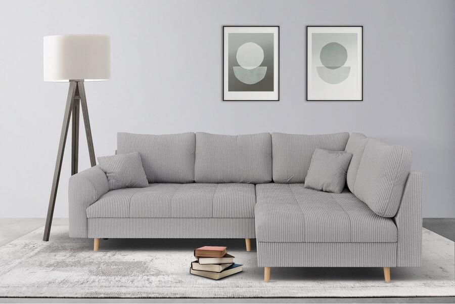 Home affaire Hoekbank CHARRE L-vorm met ottomane afmetingen B D H: 231 161 81 cm fijne stiksels losse rug- en sierkussens ook in cord en bouclé