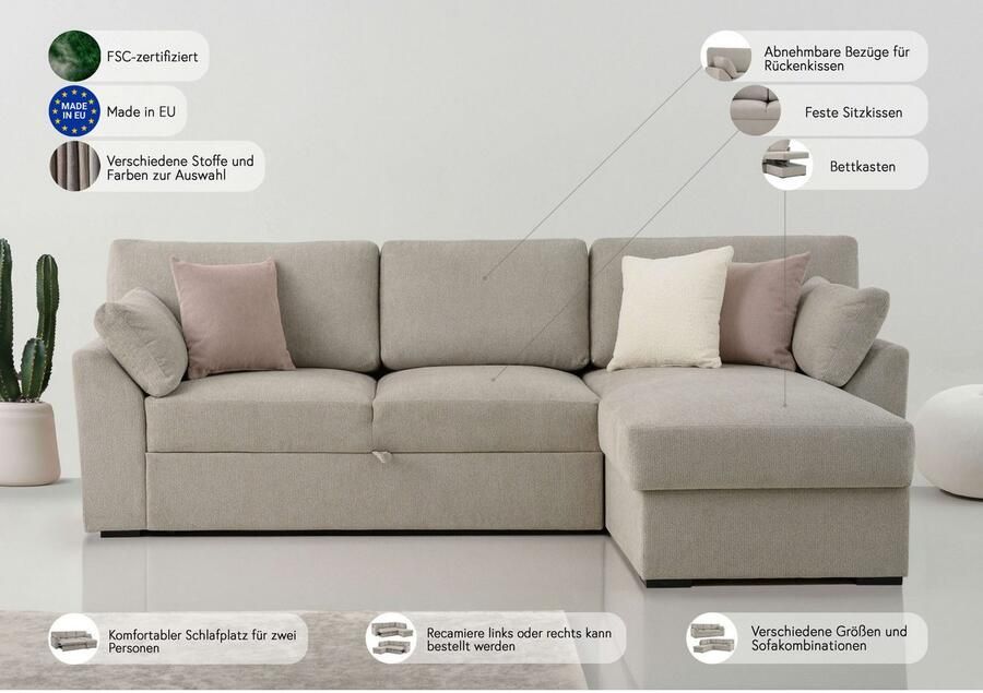 Home affaire Hoekbank Citry Breedte 246 cm chenille bedfunctie bedlade L-vorm - Foto 3